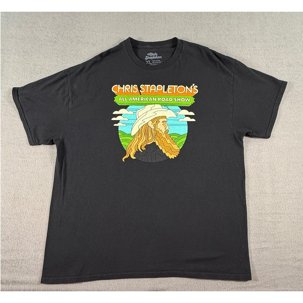 Chris Stapleton‎ 2023 Tour T-Shirt All American Road Show Black Tee Size XL